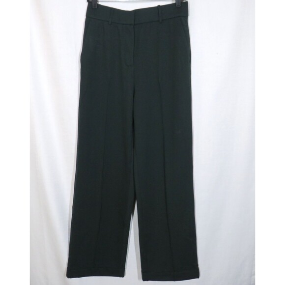 OGL Dark Green Ponte-De-Roma Stretch High Rise Straight Leg Pintuck Trousers M - Picture 2 of 11